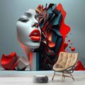 Gorgeous Woman Wall Decal, Red Lipstick Wallpaper YK-00785