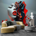 Gorgeous Woman Wall Decal, Red Lipstick Wallpaper YK-00785