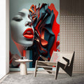 Gorgeous Woman Wall Decal, Red Lipstick Wallpaper YK-00785