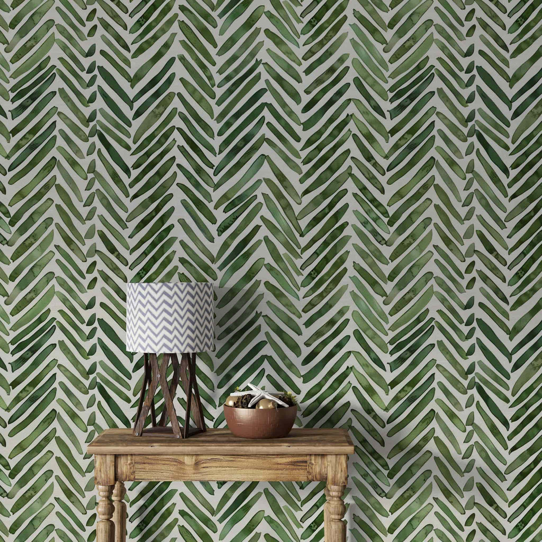 Green Herringbone Wallpaper, Removable Olive Wall Decal YCO-02558