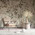 Green Leafs and Flowers peel and stick Wallpaper Watercolor Floral Boho Mural YF-02541
