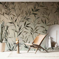 Green Leafs and Flowers Wallpaper Watercolor Floral Boho Mural YF-02541