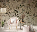 Green Leafs and Flowers Wallpaper Watercolor Floral Boho Mural YF-02541