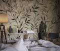 Green Leafs and Flowers Wallpaper Watercolor Floral Boho Mural YF-02541