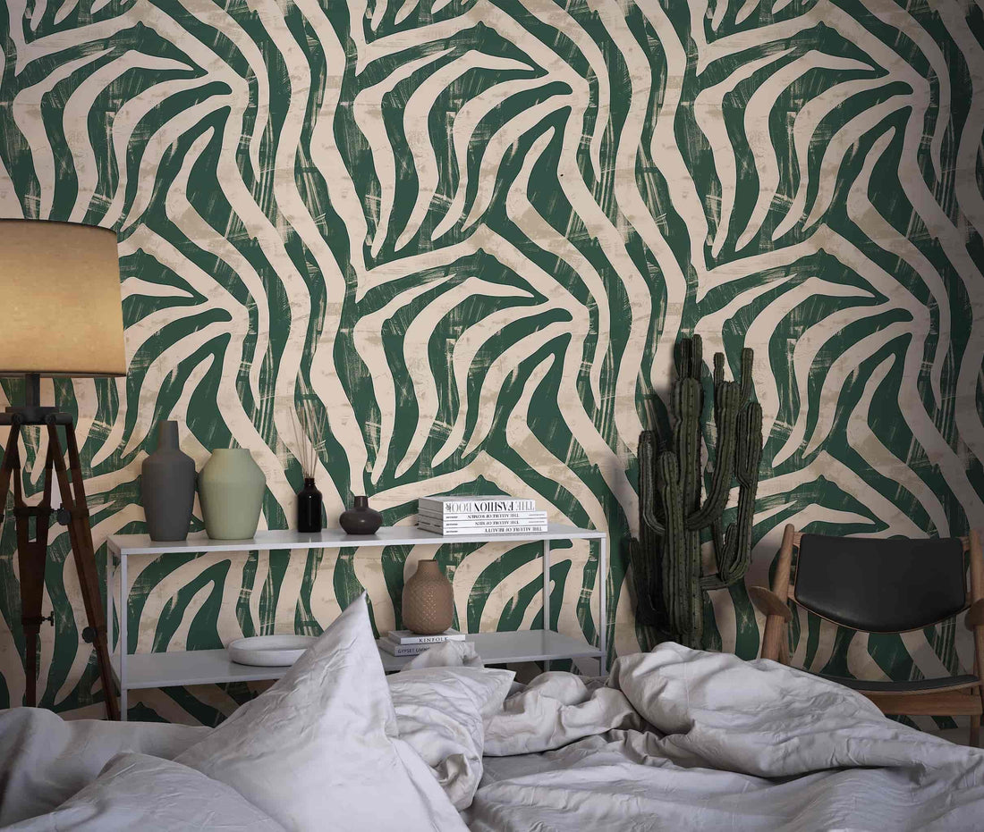 Green Stripes Wallpaper, | Zebra Pattern Wall Mural YM-02575