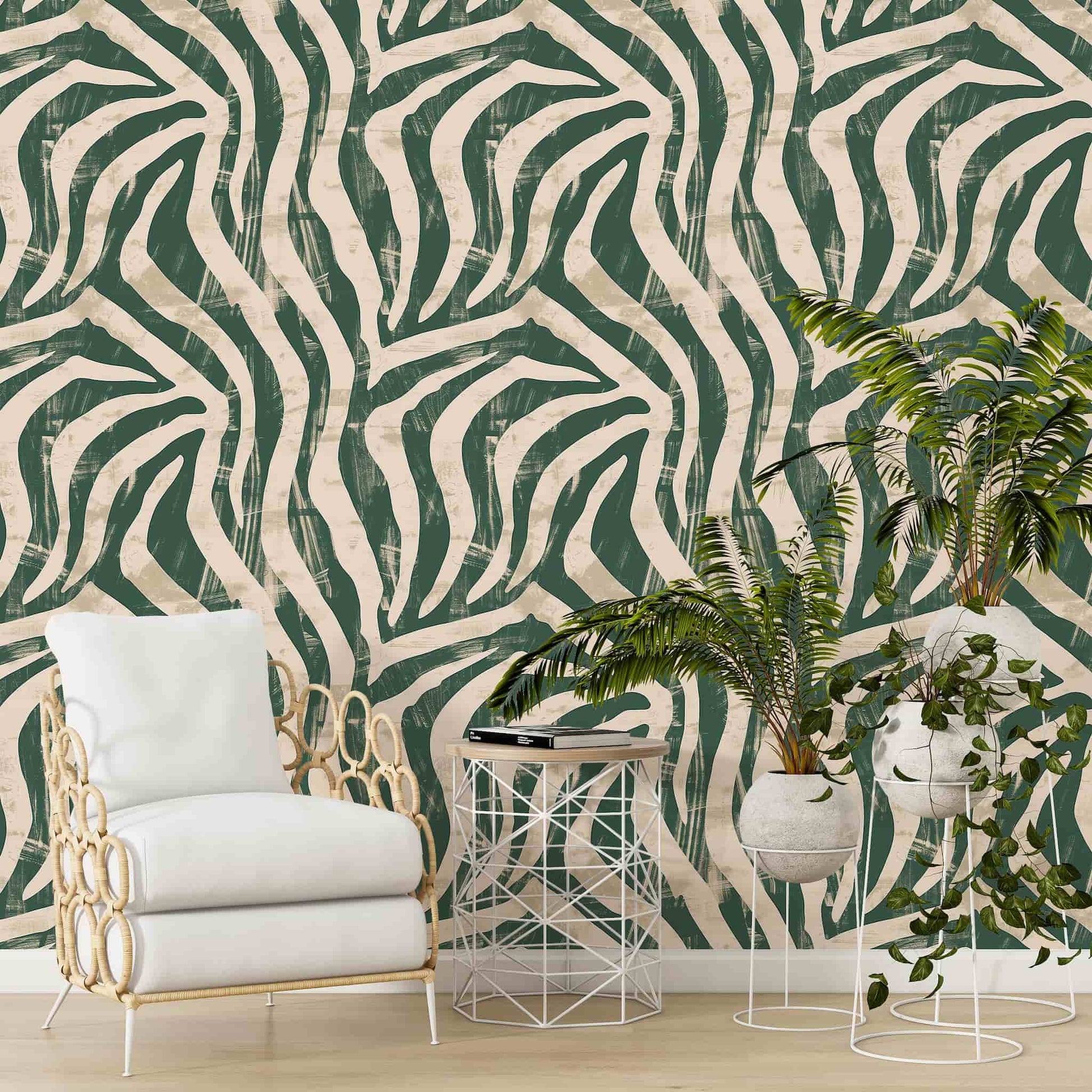 Green Stripes Wallpaper, | Zebra Pattern Wall Mural YM-02575