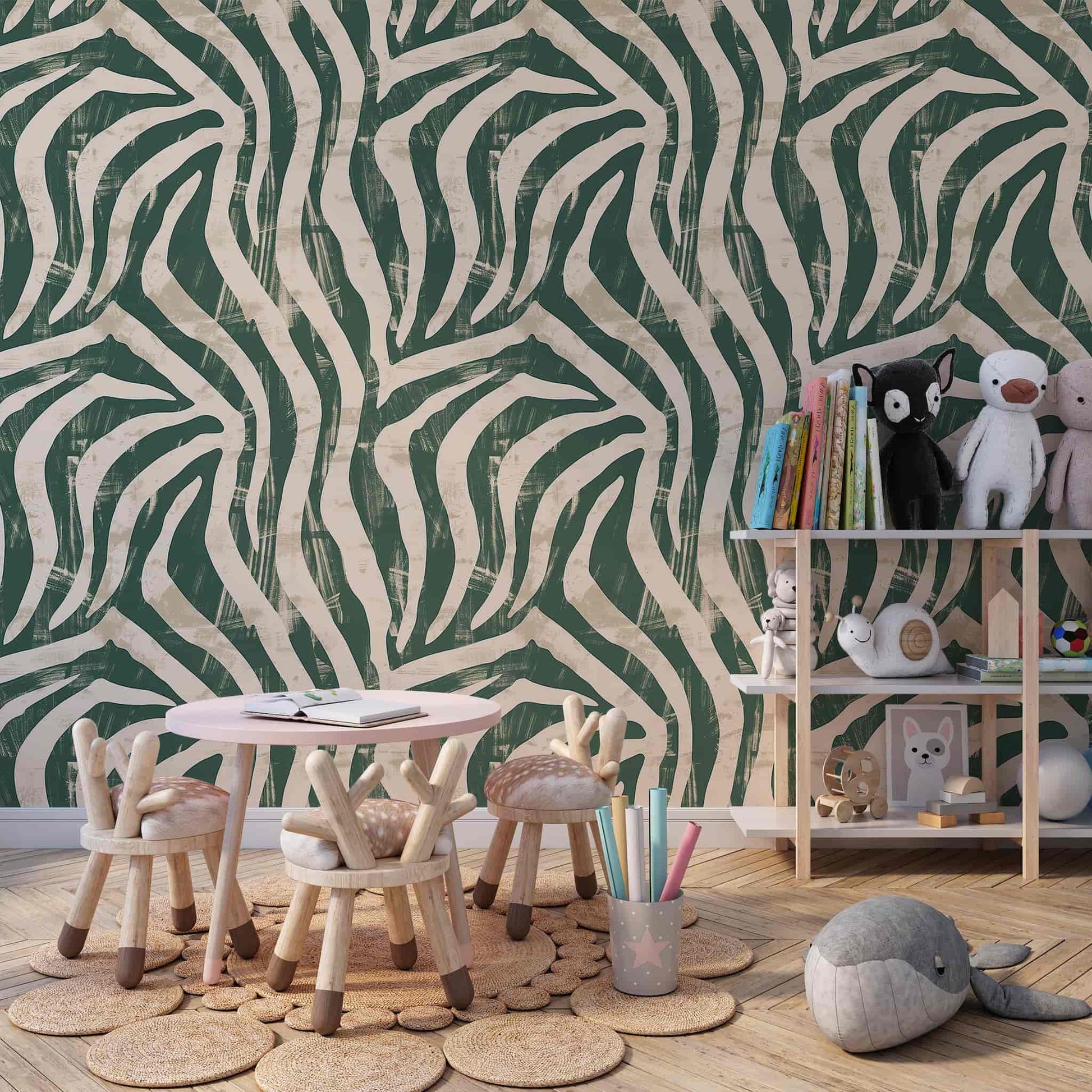 Green Stripes Wallpaper, | Zebra Pattern Wall Mural YM-02575