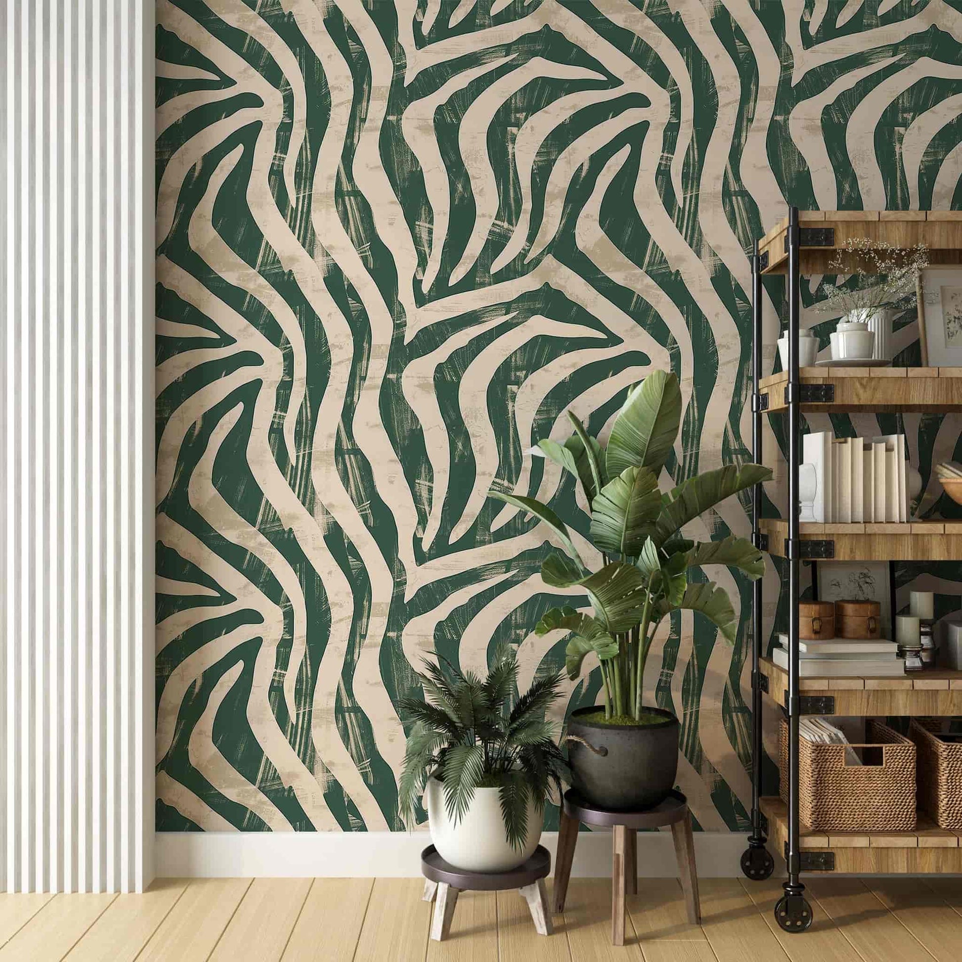 Green Stripes Wallpaper, | Zebra Pattern Wall Mural YM-02575