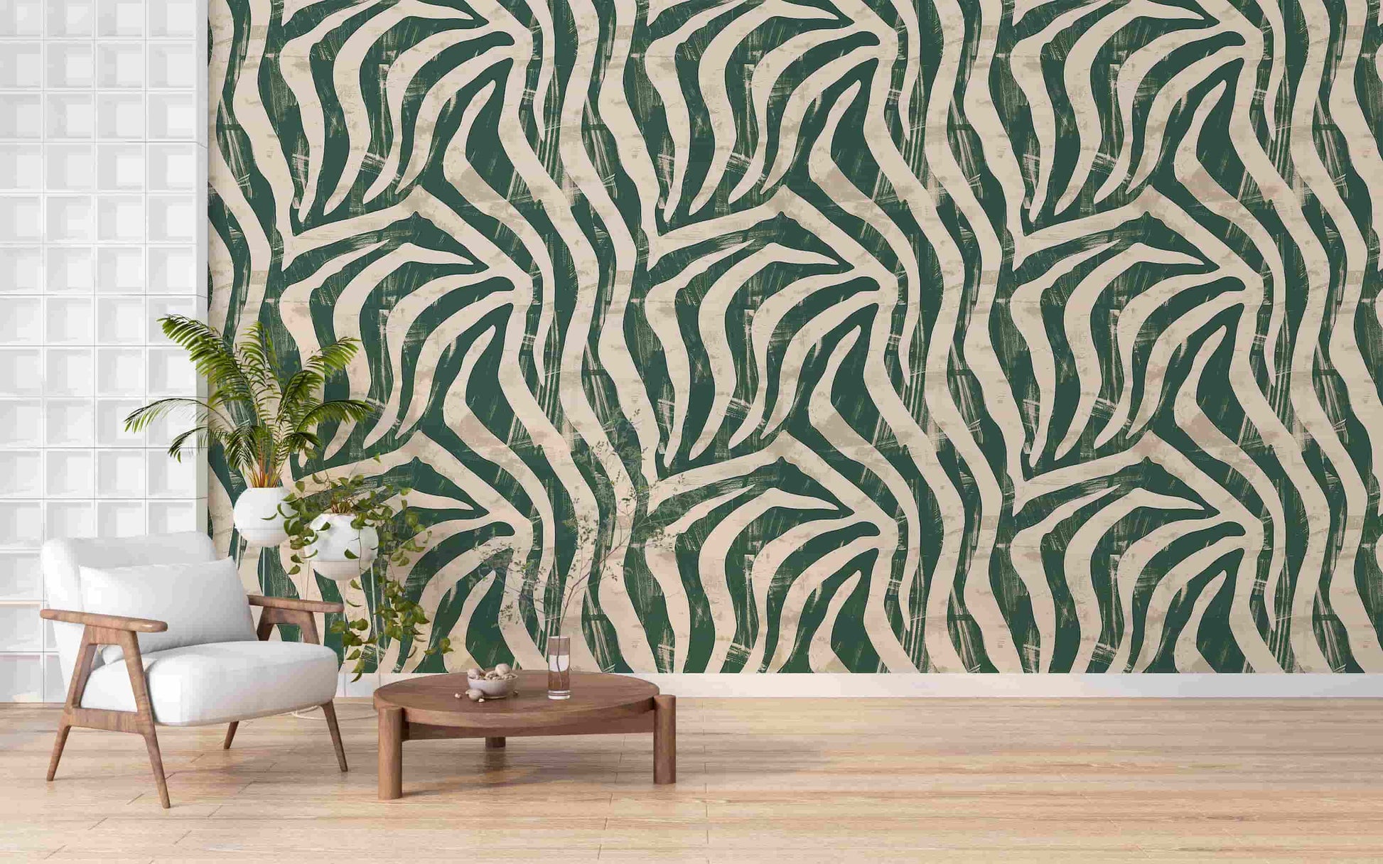 Green Stripes Wallpaper, | Zebra Pattern Wall Mural YM-02575