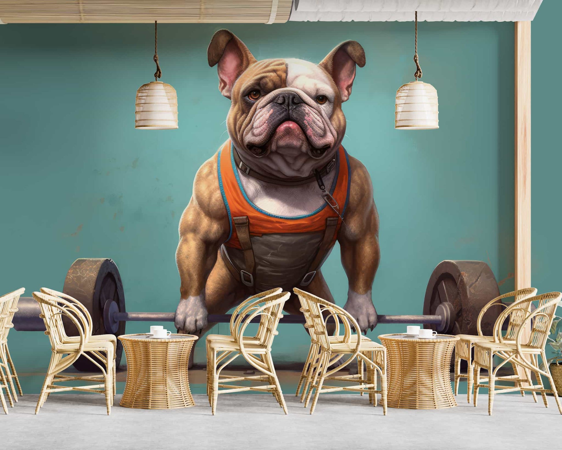 Gym Dog Wallpaper Mural | Bodybuilder BullDog Wall Art YH-01013