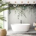 Hanging Green Leafs and Flowers Wallpaper | Floral Wall Mural