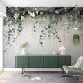 Hanging Green Leafs and Flowers Wallpaper | Floral Wall Mural