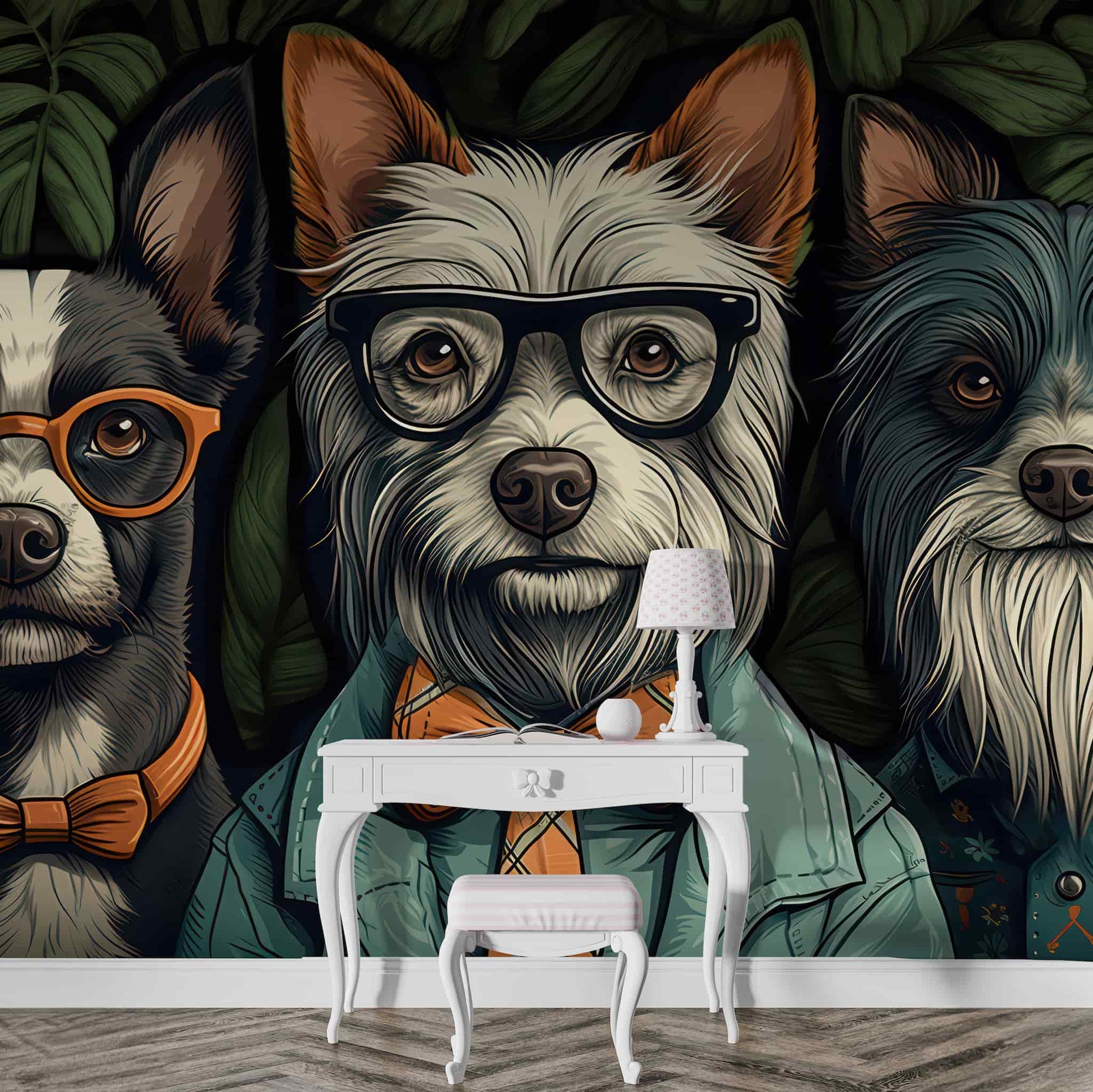 Hipster Dogs Wallpaper  Animal Wall Mural YH-00829