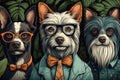 Hipster Dogs Wallpaper  Animal Wall Mural YH-00829