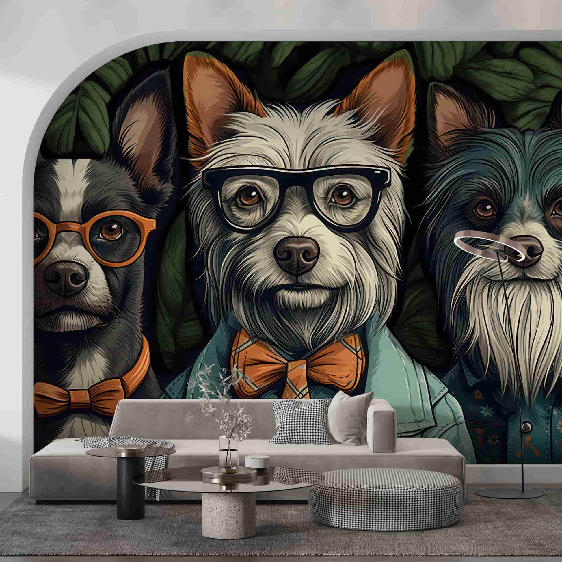 Hipster Dogs Wallpaper  Animal Wall Mural YH-00829