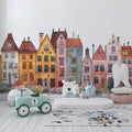 House Wall Decal, Watercolor Buildings Adhesive Wallpaper YCO-02563