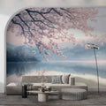 Lake and Sakura Tree Wallpaper, Minimalist Landscape
