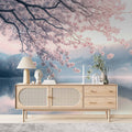 Lake and Sakura Tree Wallpaper, Minimalist Landscape Wall Mural YD-05093