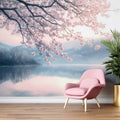 Lake and Sakura Tree Wallpaper, Minimalist Landscape Wall Mural YD-05093