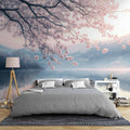 Lake and Sakura Tree Wallpaper, Minimalist Landscape Wall Mural YD-05093
