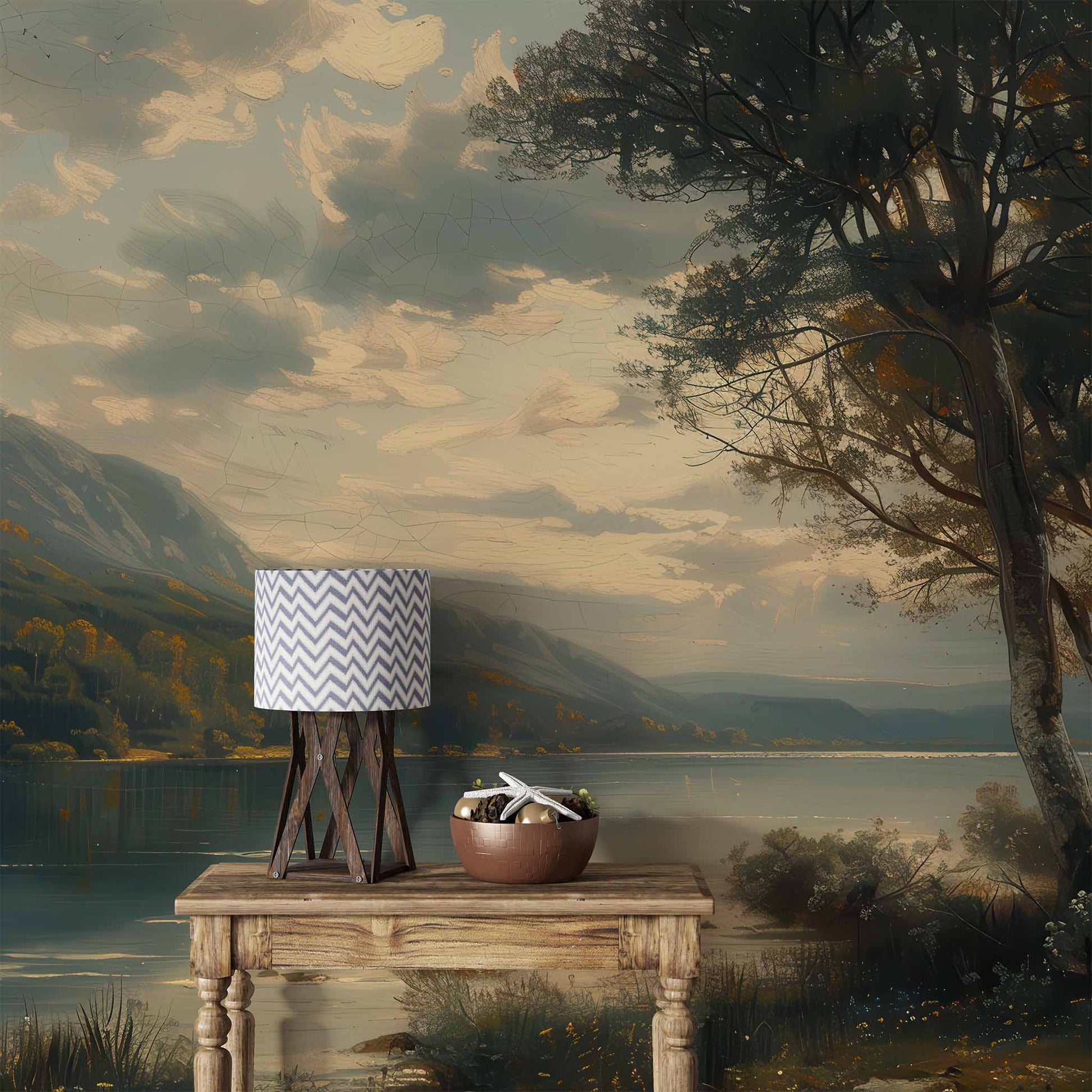 wallpaper peel and stick Landscape Scenic Wallpaper | Vintage Wall Mural YD-04013
