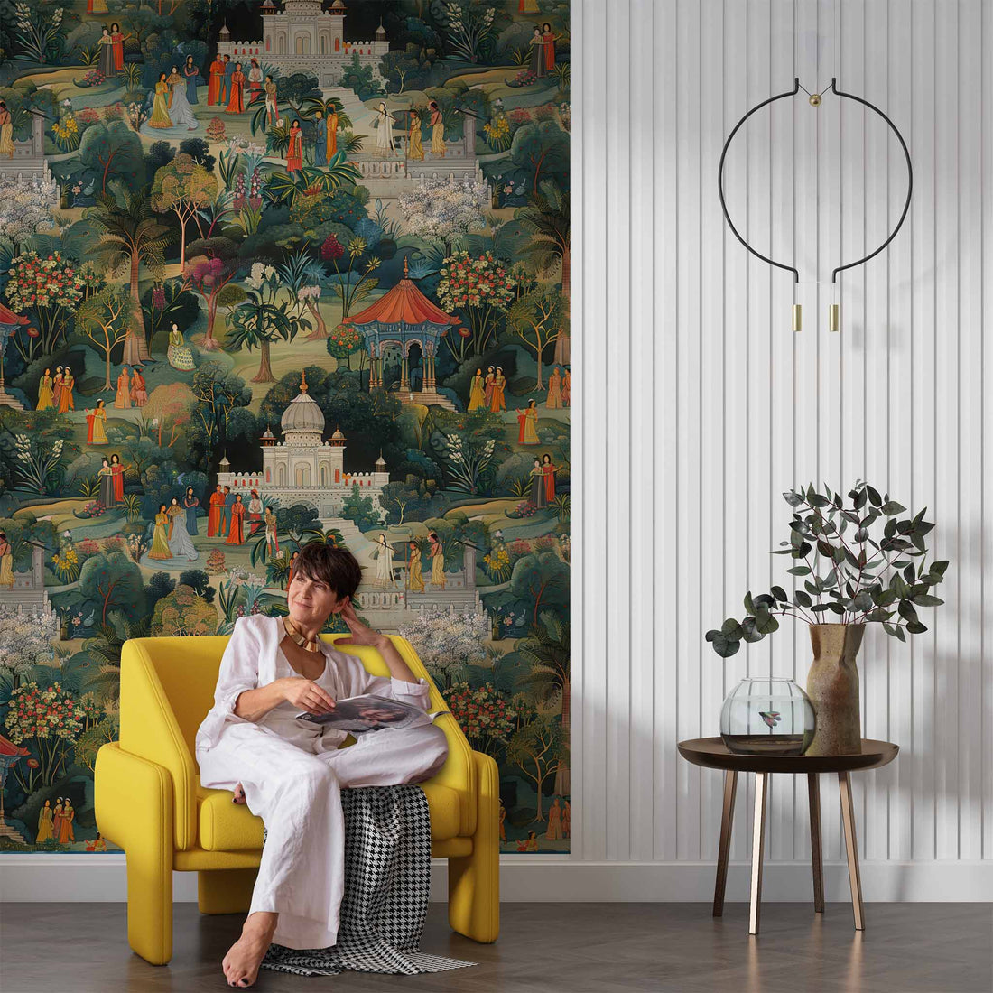 Lush Jaipur Garden Wallpaper, Indian Wallpaper, Scenic Wall Art, India Mughal Design YM-30019