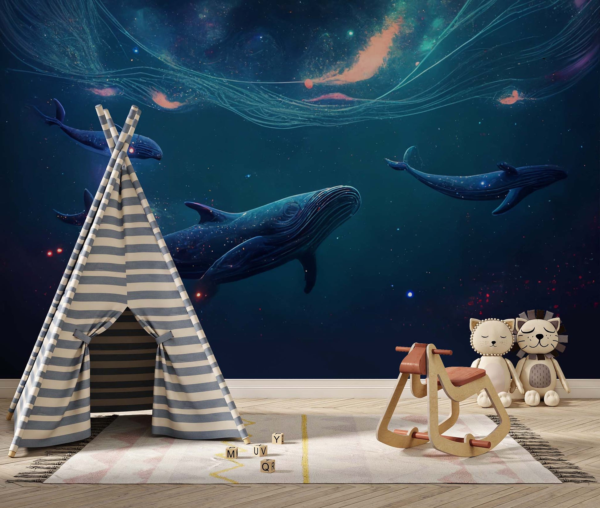 Magical Underwater Whale Wallpaper Kids And Nursery Room Wall Art YH-00851