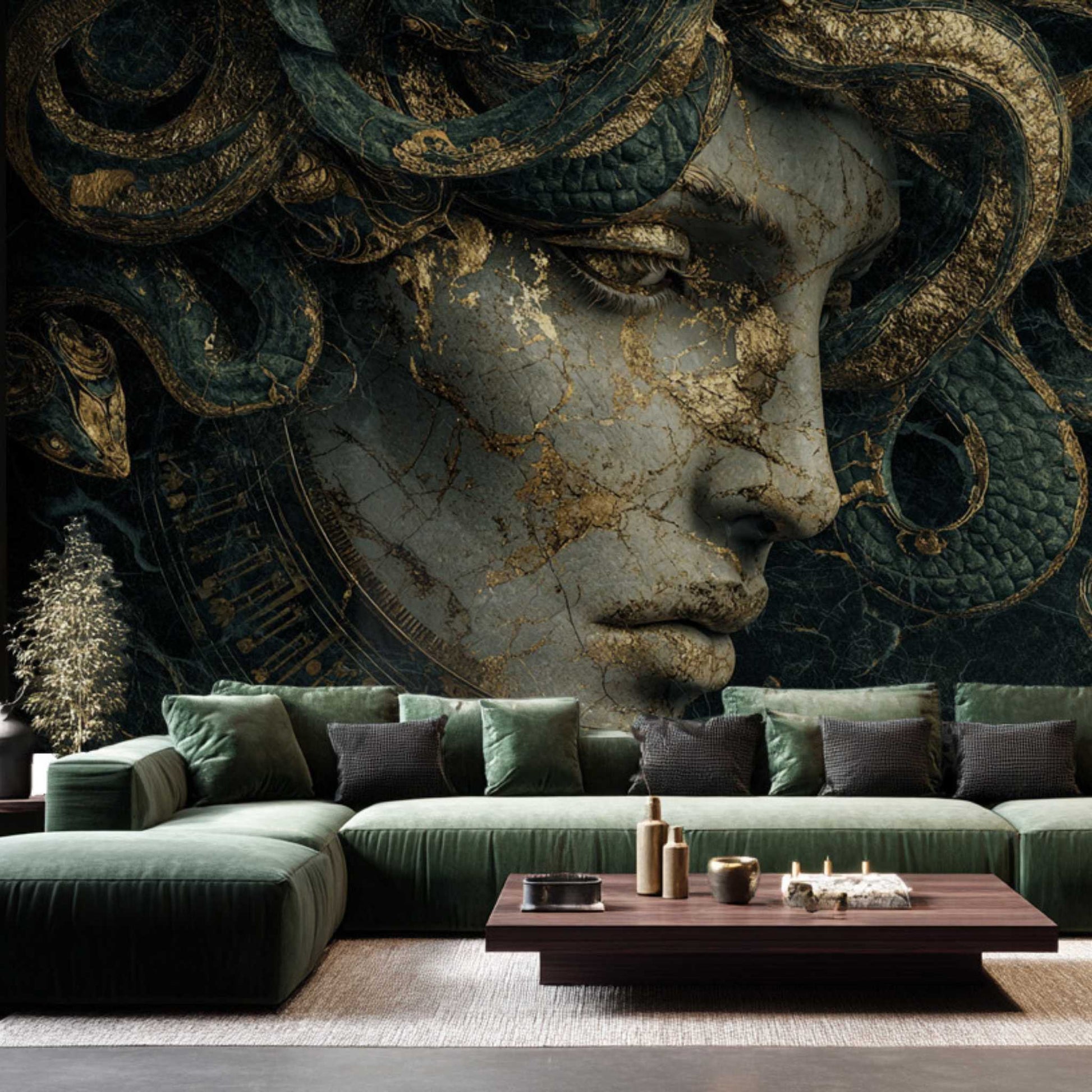 Medusa Wall Mural Dark Fantasy Medusa Art Mythological Statue Wallpaper YT-06026