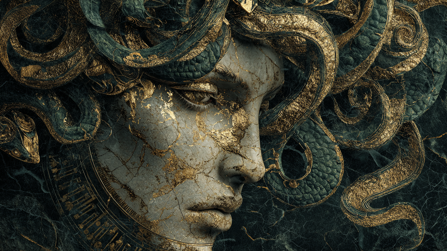 Medusa Wall Mural Dark Fantasy Medusa Art Mythological Statue Wallpaper YT-06026