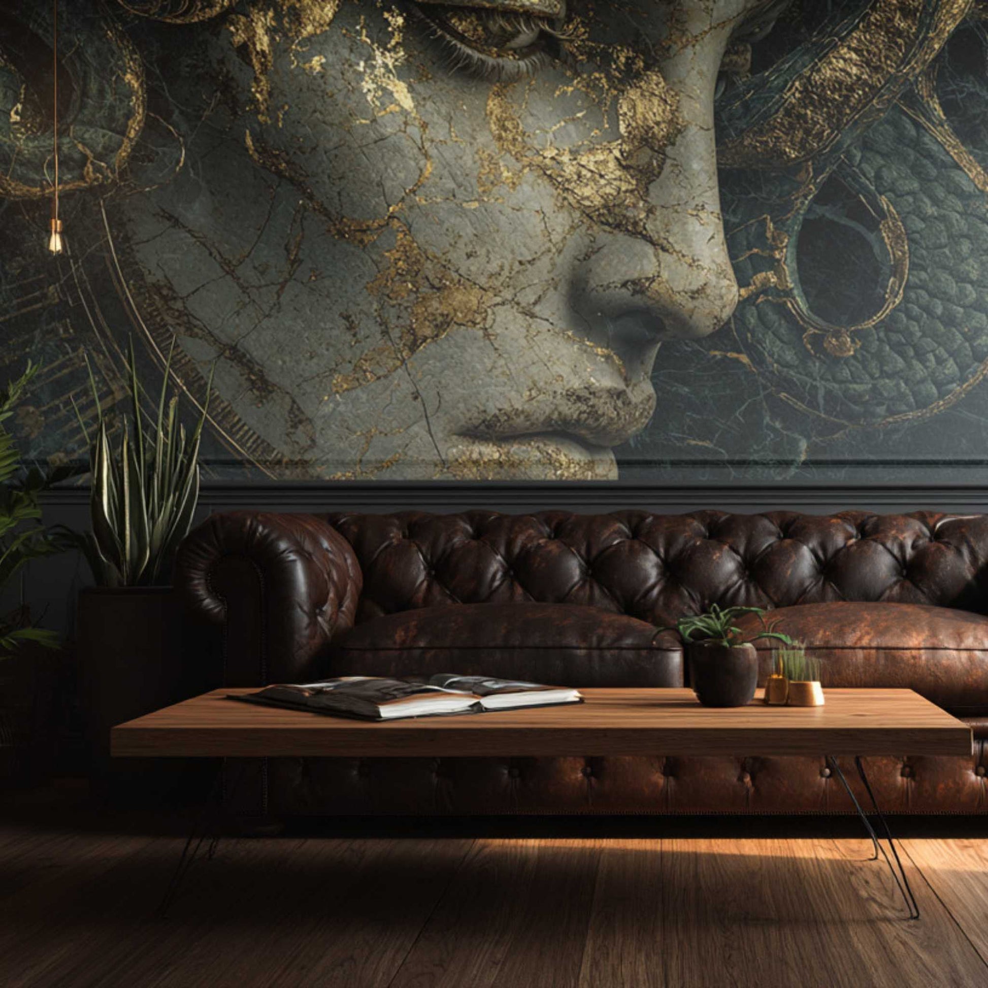 Medusa Wall Mural Dark Fantasy Medusa Art Mythological Statue Wallpaper YT-06026