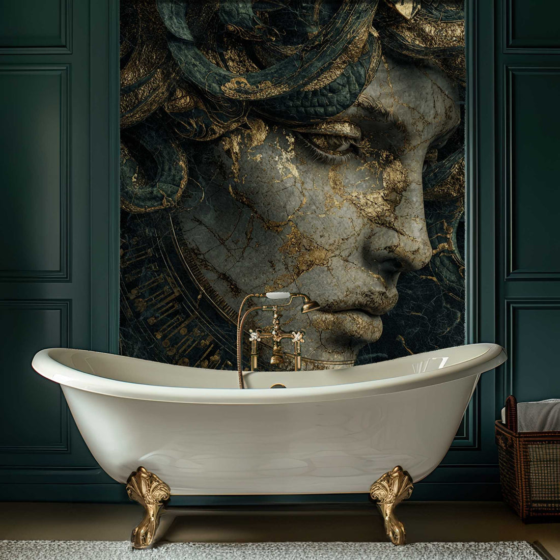 Medusa Wall Mural Dark Fantasy Medusa Art Mythological Statue Wallpaper YT-06026