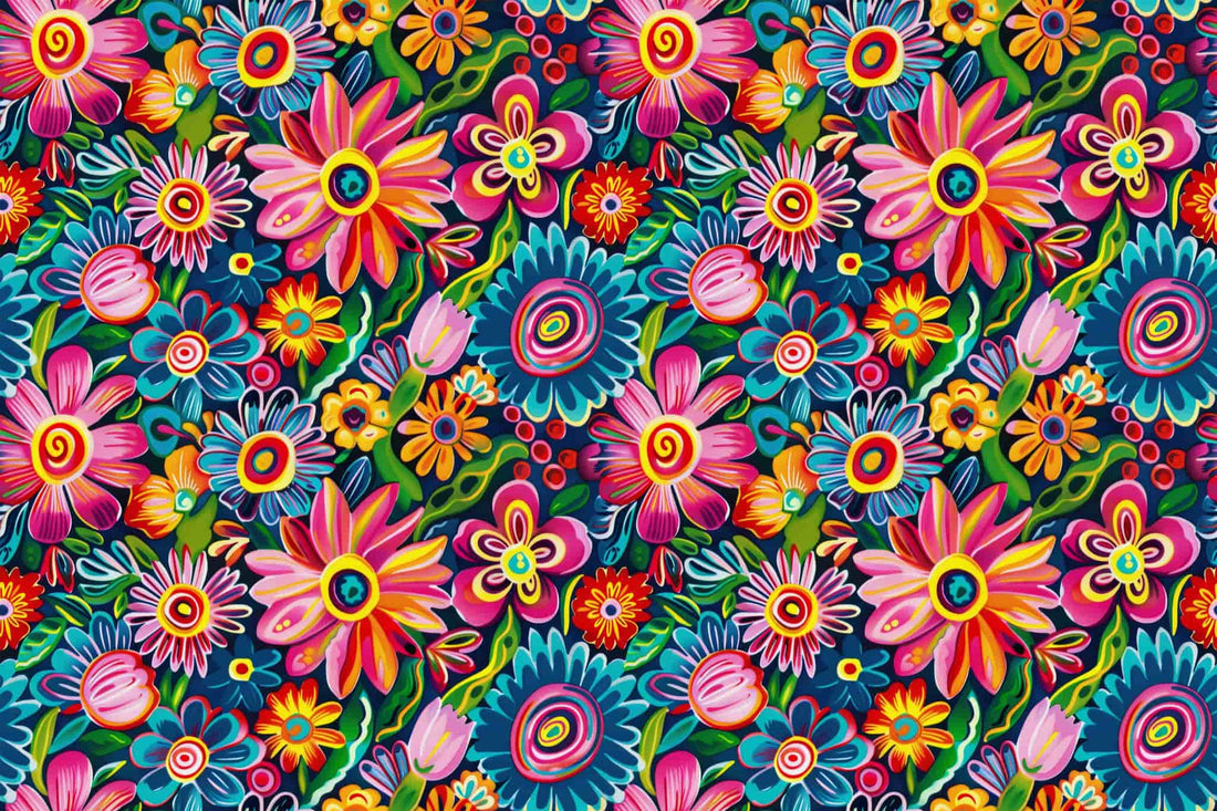 Mexican Folk Art Pattern Wallpaper, Vintage Colorful Abstract Flowers YF-04032