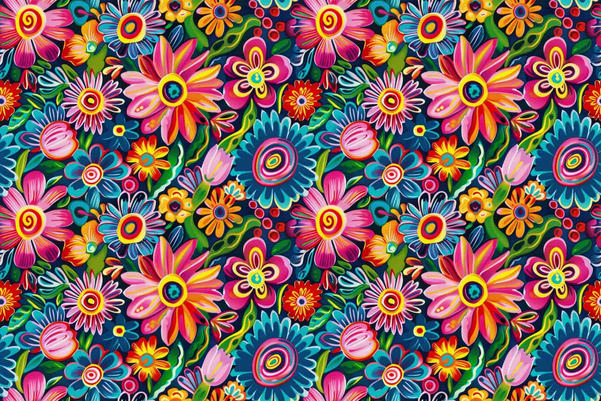 Mexican Folk Art Pattern Wallpaper, Vintage Colorful Abstract Flowers YF-04032