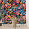 Mexican Folk Art Pattern Wallpaper, Vintage Colorful Abstract Flowers YF-04032
