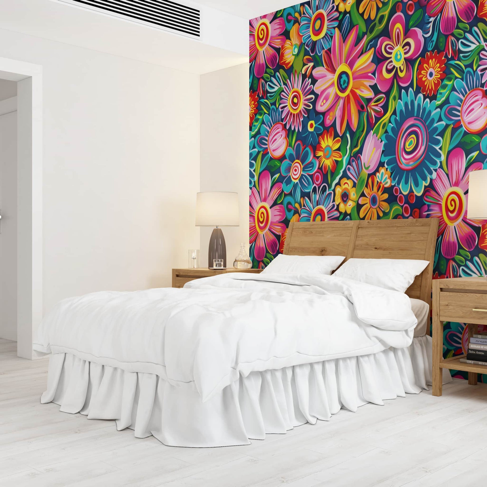 Mexican Folk Art Pattern Wallpaper, Vintage Colorful Abstract Flowers YF-04032