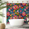 Mexican Folk Art Pattern Wallpaper, Vintage Colorful Abstract Flowers YF-04032