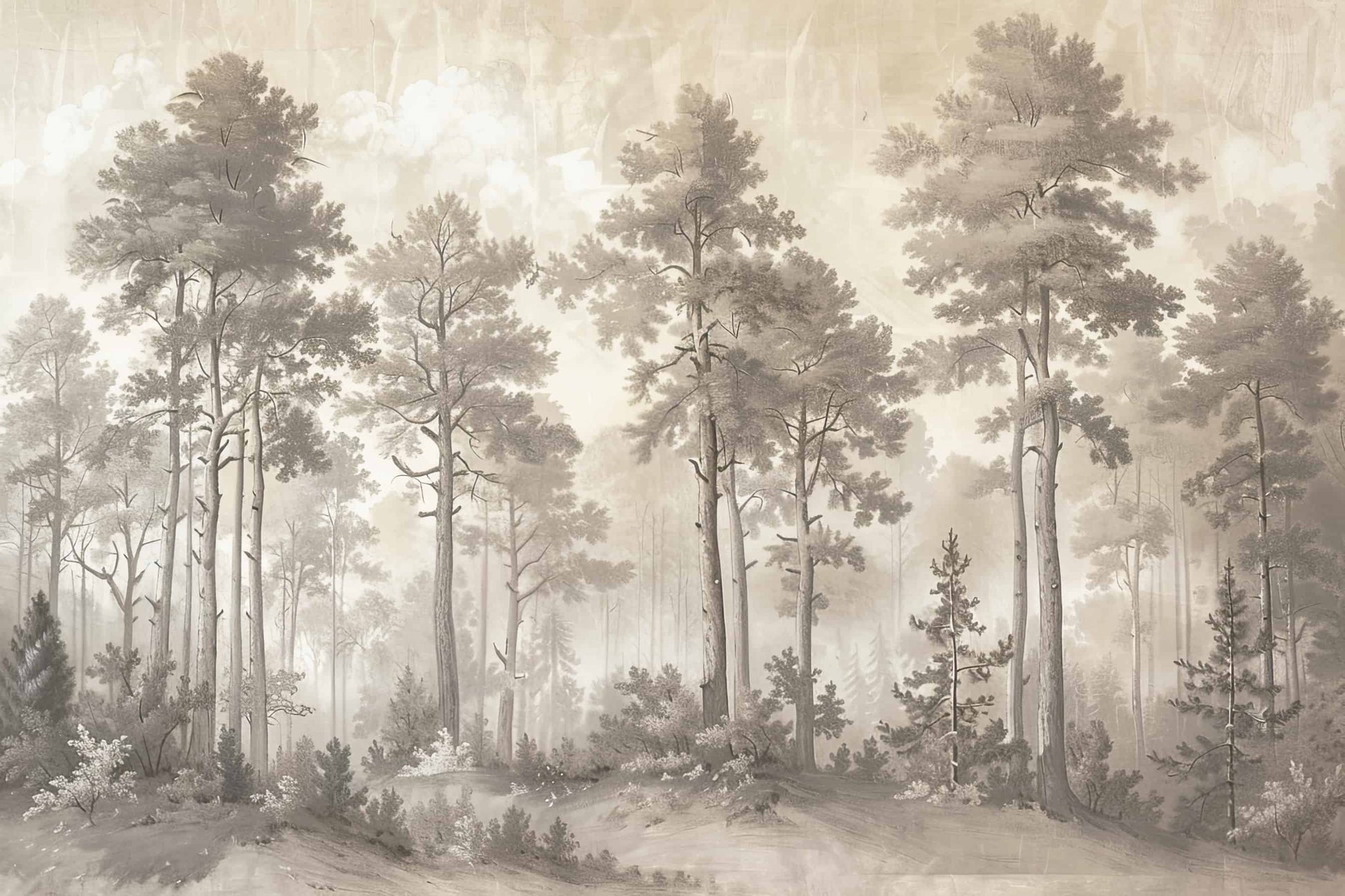 Minimalist Forest Landscape Wallpaper, Scenic Wall Decal YD-05058