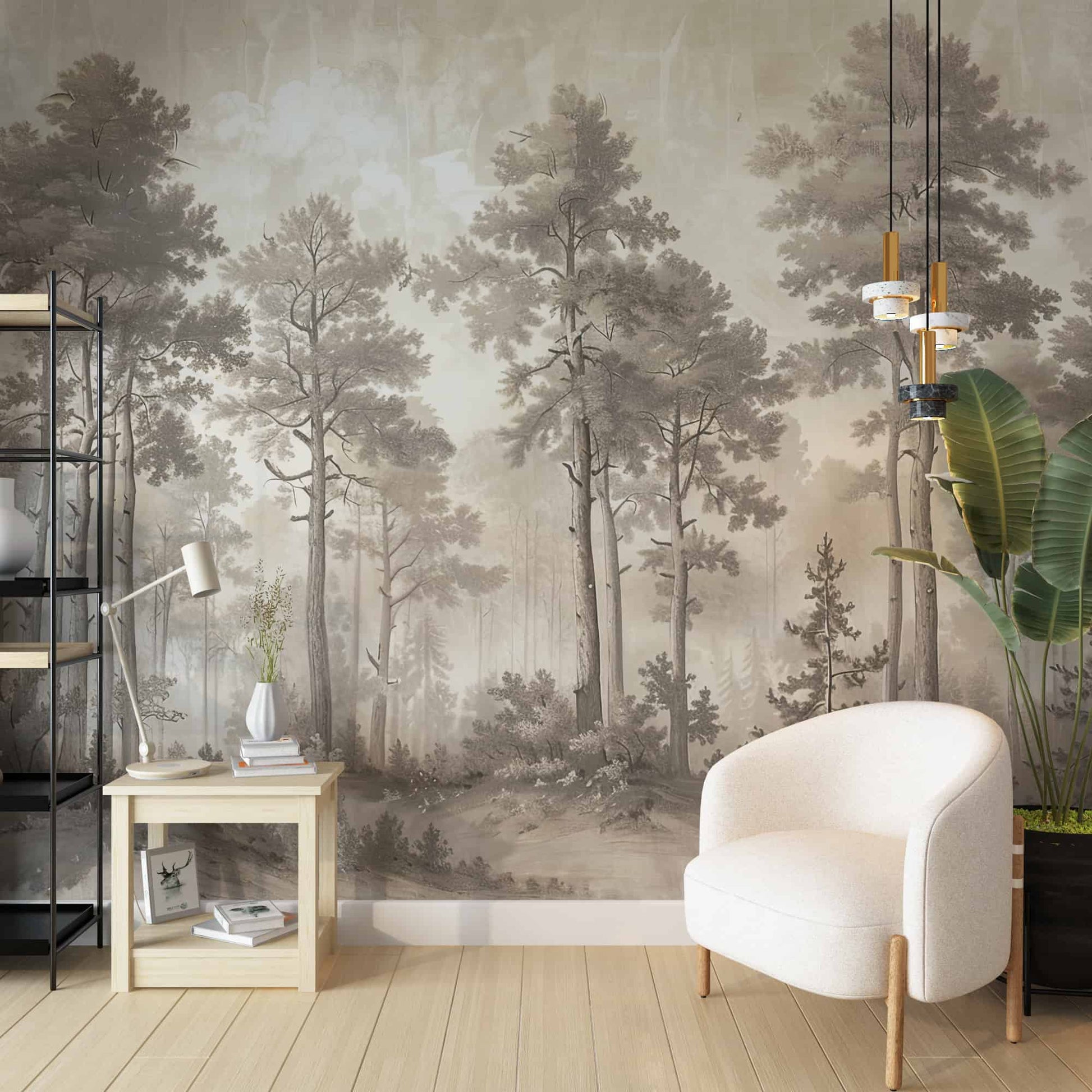 Minimalist Forest Landscape Wallpaper, Scenic Wall Decal YD-05058