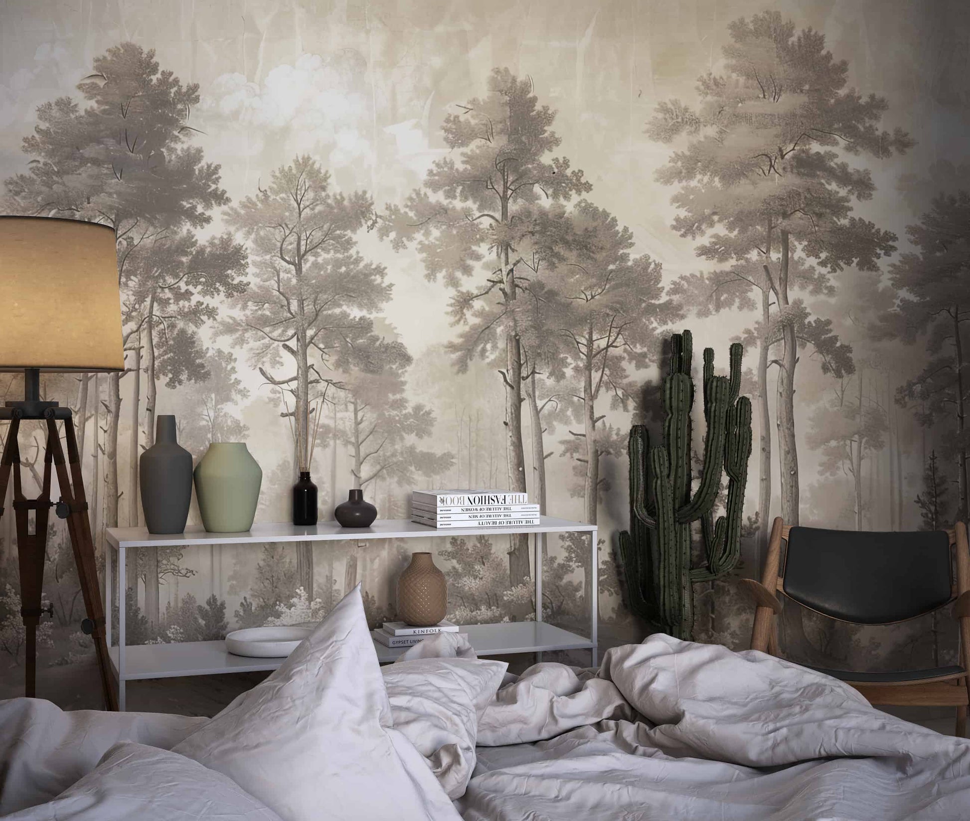 Minimalist Forest Landscape Wallpaper, Scenic Wall Decal YD-05058