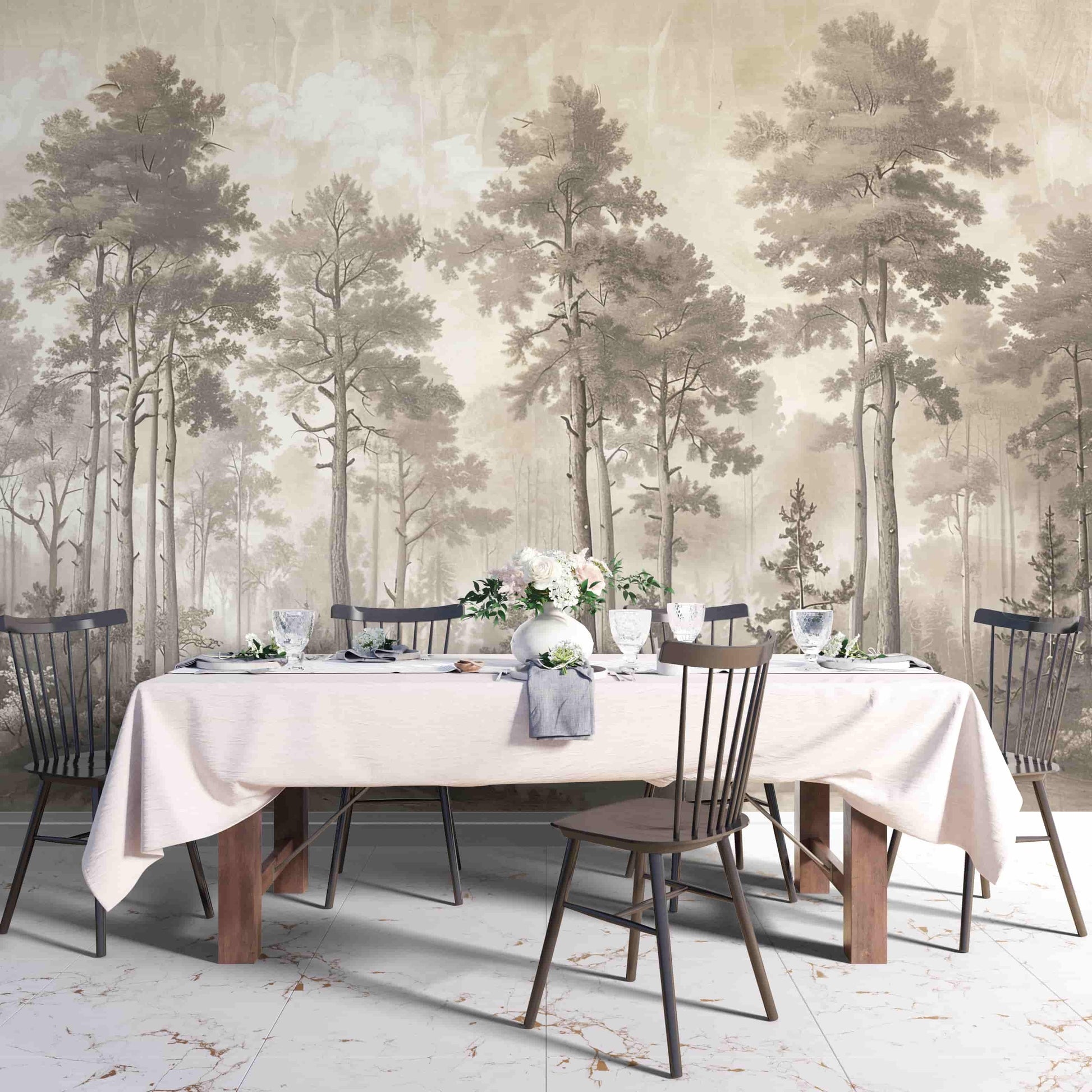 Minimalist Forest Landscape Wallpaper, Scenic Wall Decal YD-05058