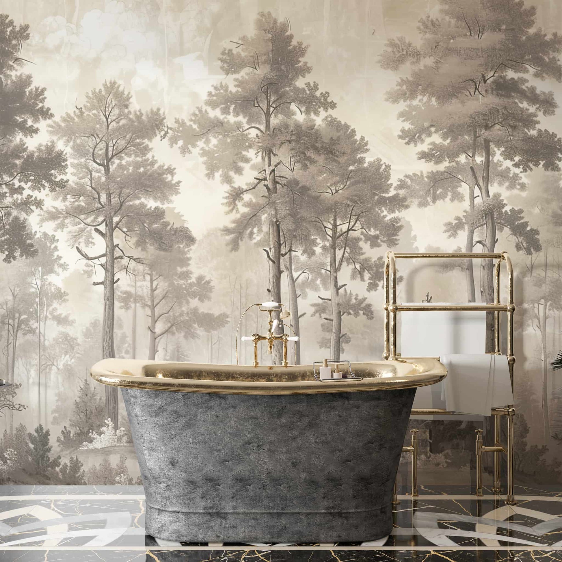 Minimalist Forest Landscape Wallpaper, Scenic Wall Decal YD-05058