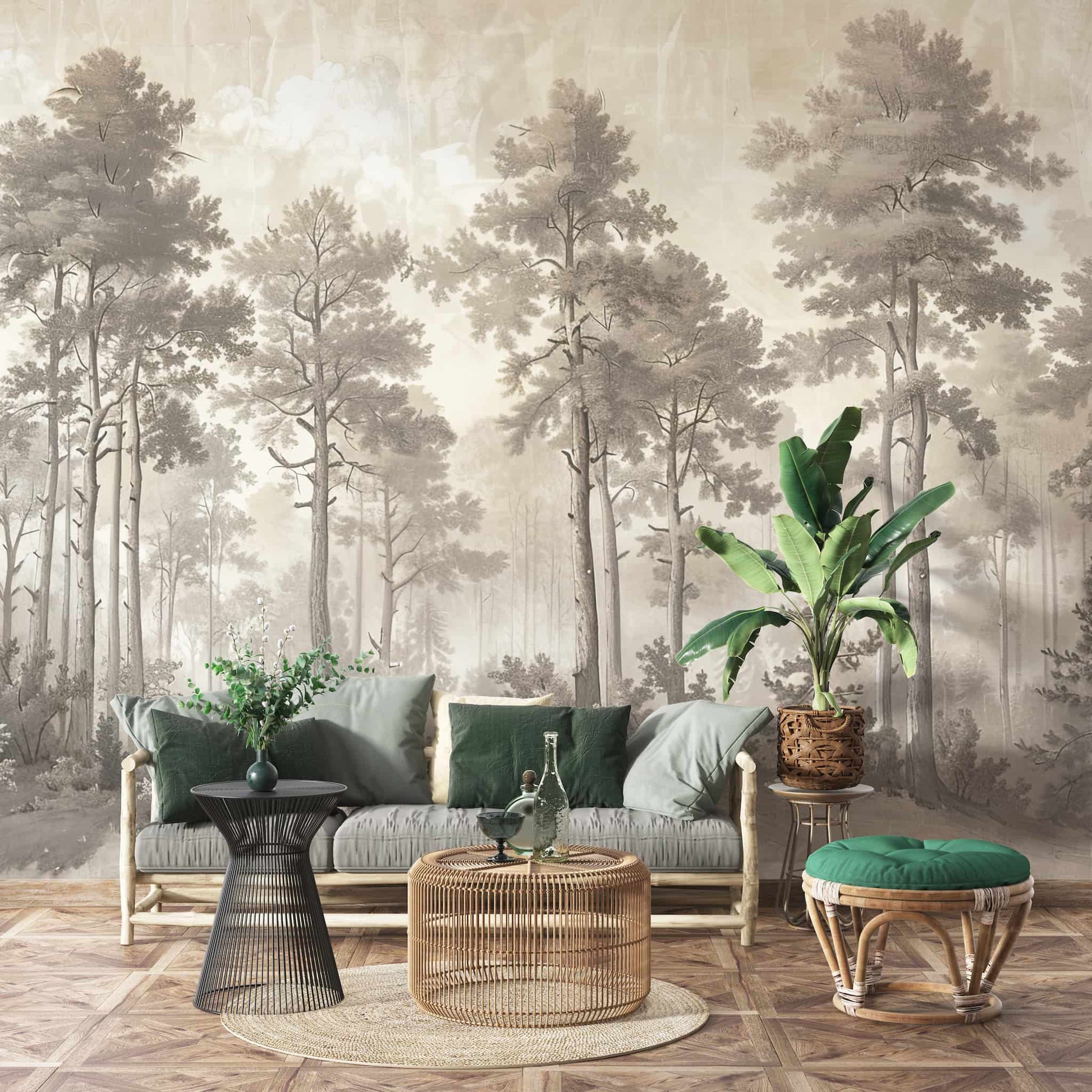 Minimalist Forest Landscape Wallpaper, Scenic Wall Decal YD-05058