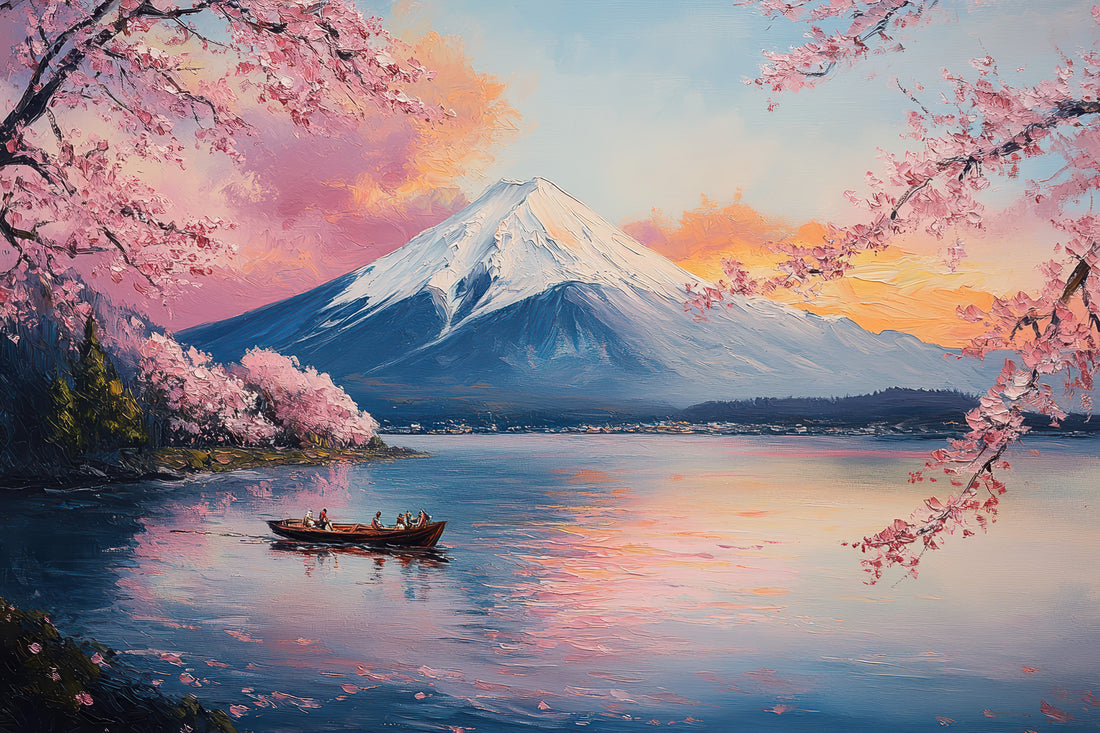 Mount Fuji Wall Mural Cherry Blossom Wallpaper Sunset Lake Decor YD-05095