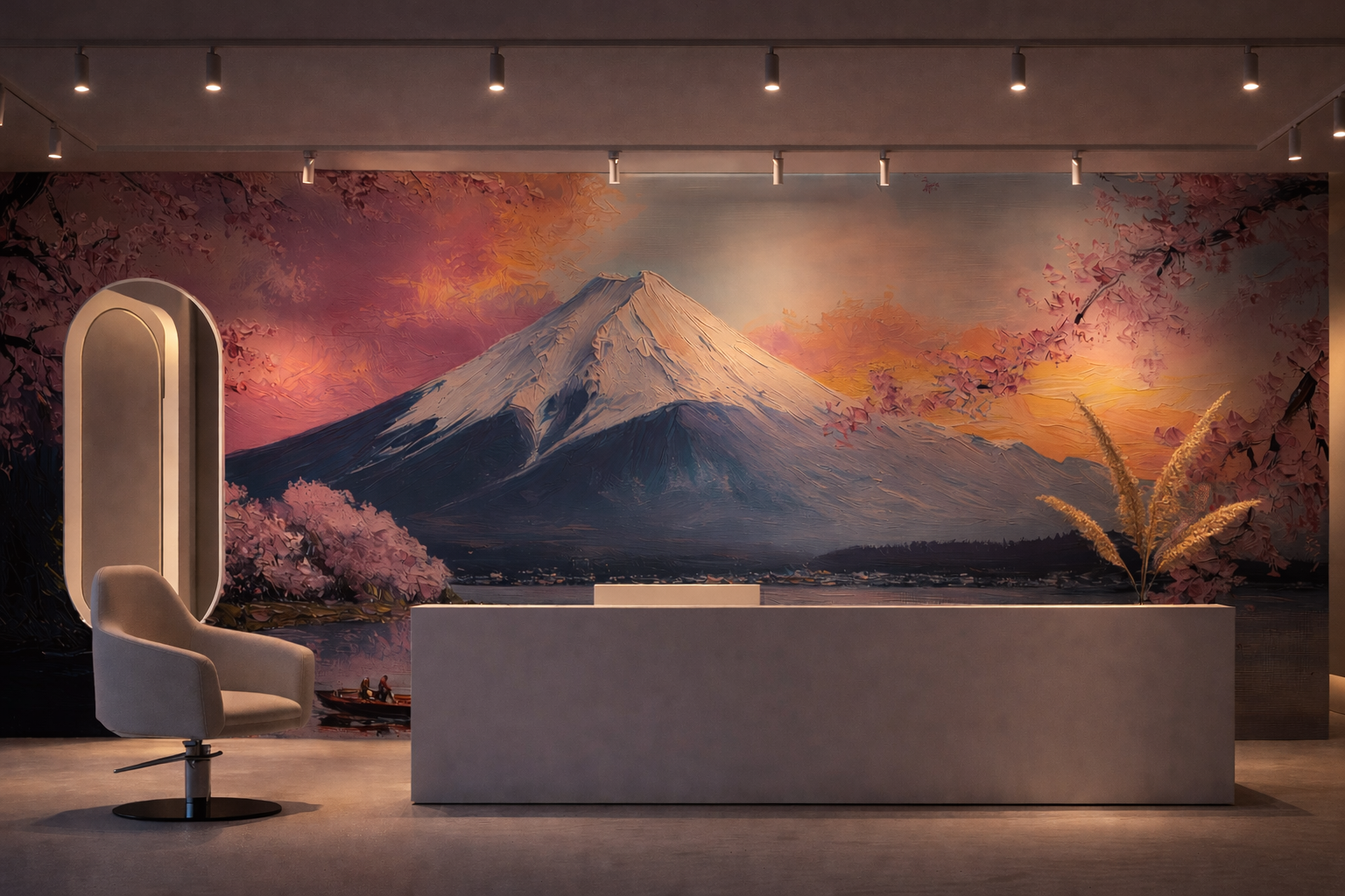 Mount Fuji Wall Mural Cherry Blossom Wallpaper Sunset Lake Decor YD-05095