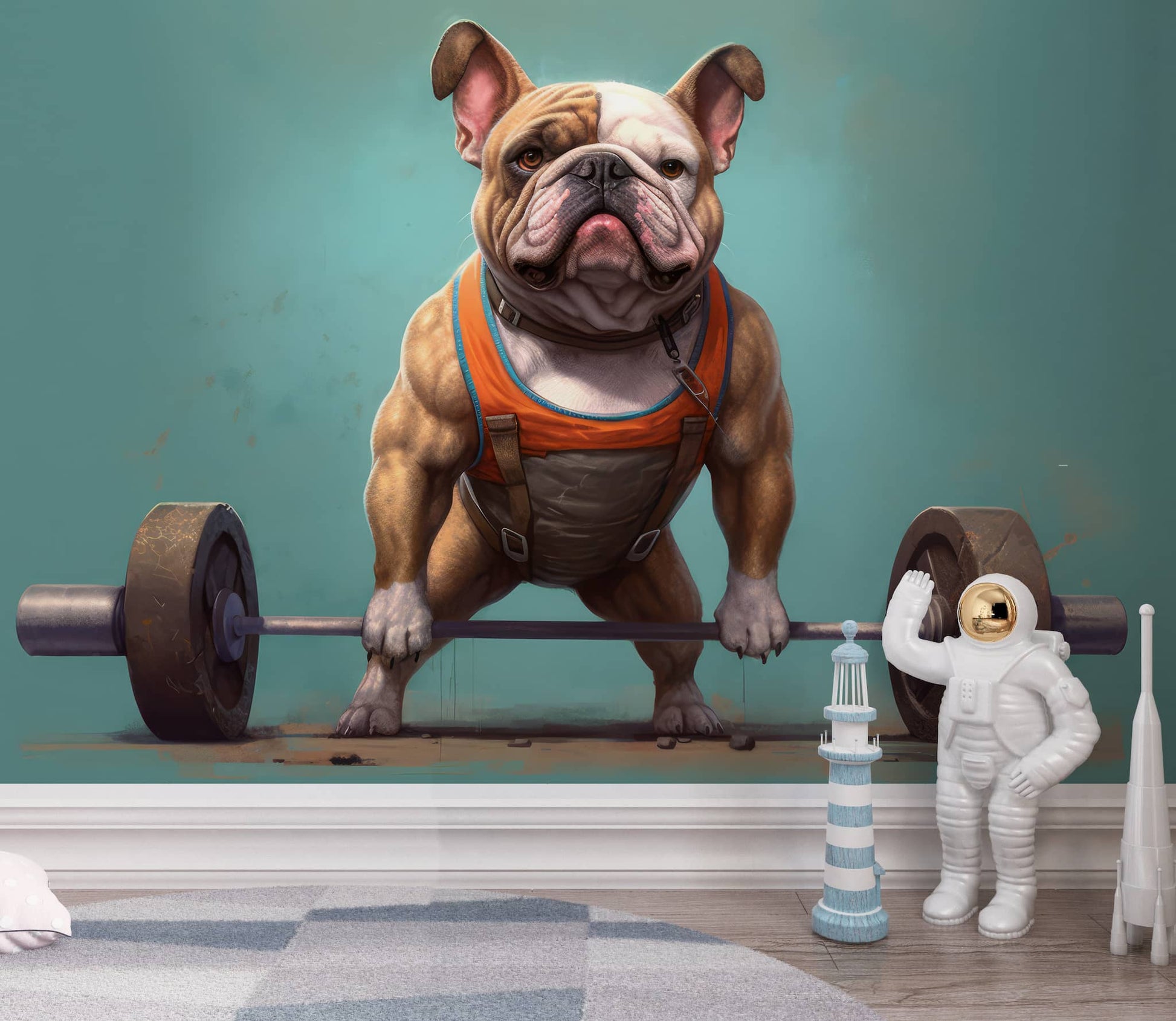 Gym Dog Wallpaper Mural | Bodybuilder BullDog Wall Art YH-01013