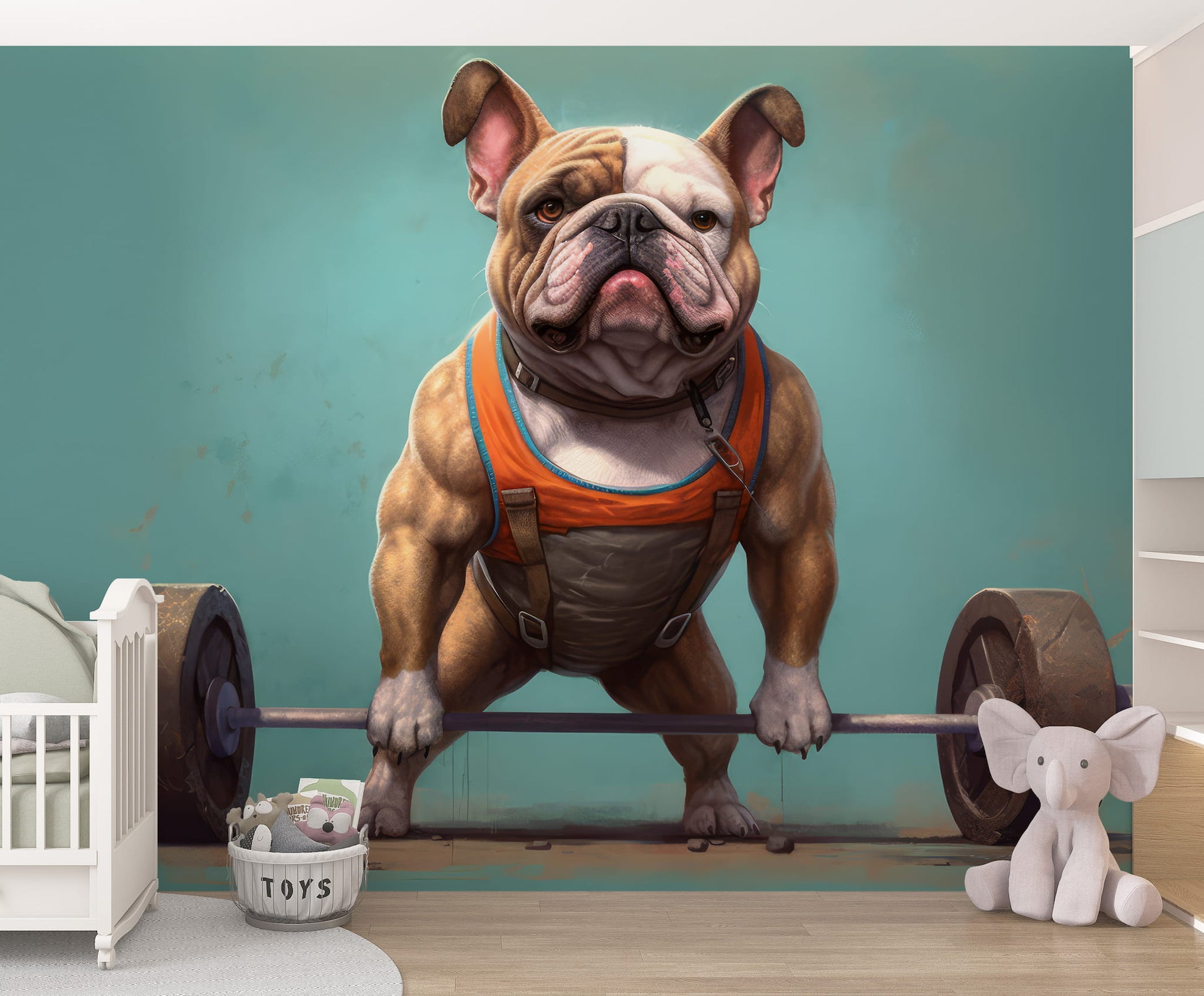 Gym Dog Wallpaper Mural | Bodybuilder BullDog Wall Art YH-01013