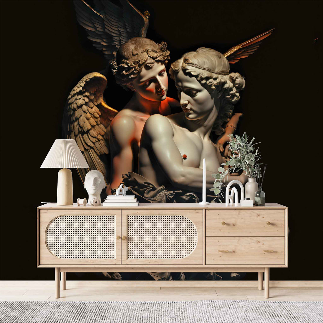 Mythological Statue Wall Mural | Cupid and Psyche Wallpaper YM-00276
