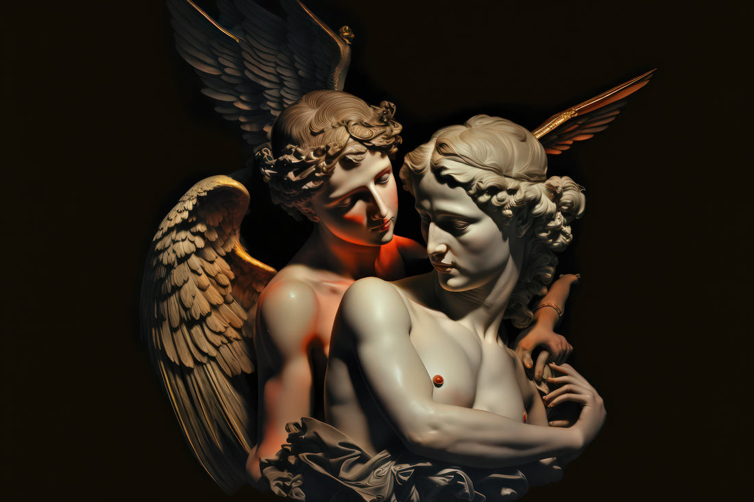 Mythological Statue Wall Mural | Cupid and Psyche Wallpaper YM-00276