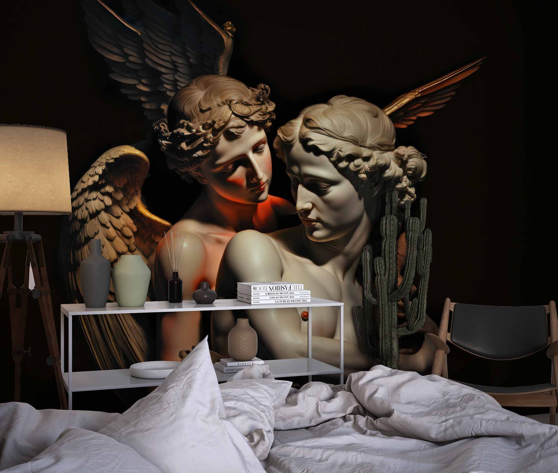 Mythological Statue Wall Mural | Cupid and Psyche Wallpaper YM-00276