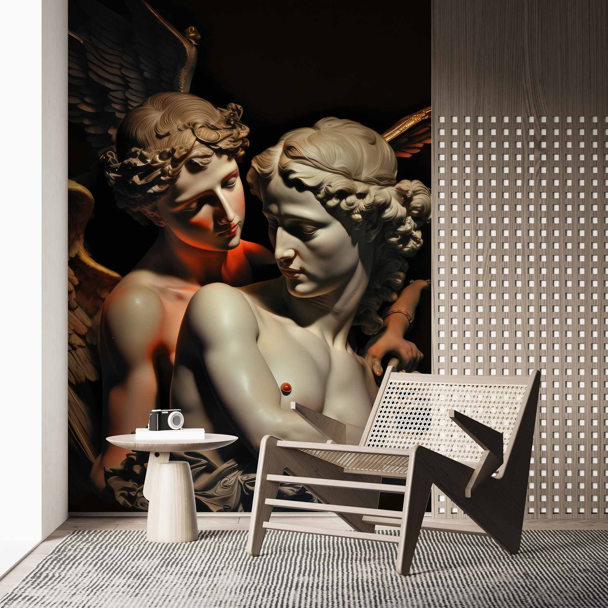 Mythological Statue Wall Mural | Cupid and Psyche Wallpaper YM-00276